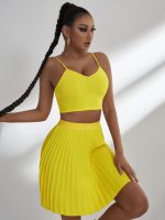 SHEIN SXY Crop Cami Top & High Waist Pleated Skirt
