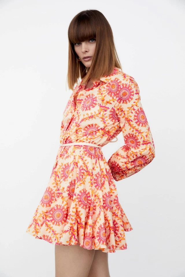 Orange Pink Printed Mini Dress - الصورة 3