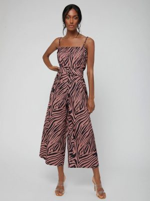 SHEIN Striped jumpsuit with a zebra leather belt