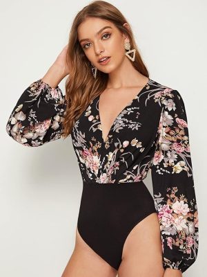 Zipper Salopette with Wide Sleeves, Wide Neck, Floral Print by Emery Rose