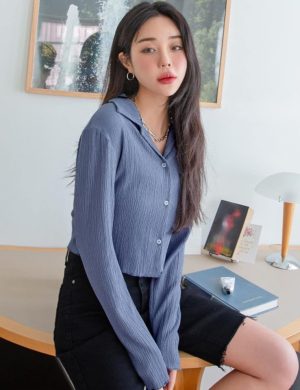  summer blouses for women Button Through Textured
