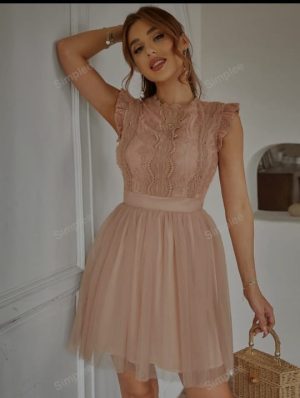 Simple Solid Color Sleeveless Lace Patchwork Women Dress