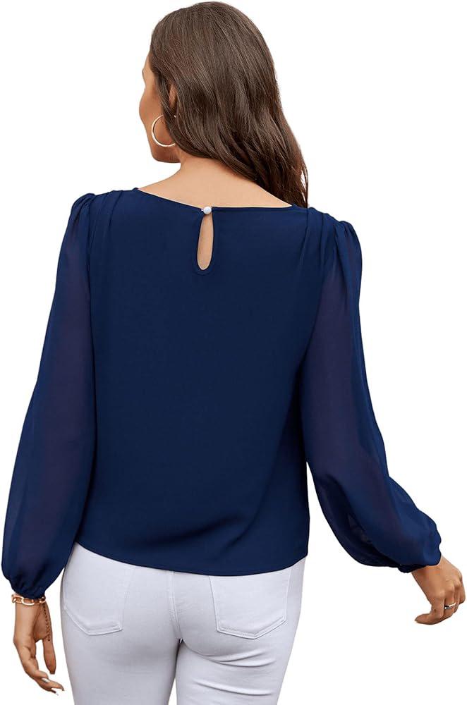 Round Neck Solid Color Long Sleeve Elegant Casual Women Shirt Street High Fashion Daily Office Fall Navigation Top Style - الصورة 4