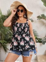 SHEIN VCAY Plus Floral Print Shirred Bust Peplum Cami Top