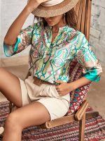 Aveloria Geo Print Notch Neck Blouse