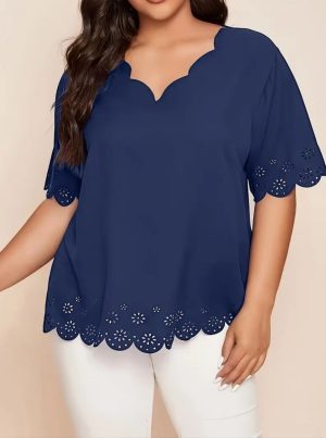  Polo Shirts for Women, Plus Scallop Trim Laser Cut Out