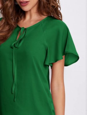 Womens Summer Tops Tie Neck Flounce Sleeve Top 