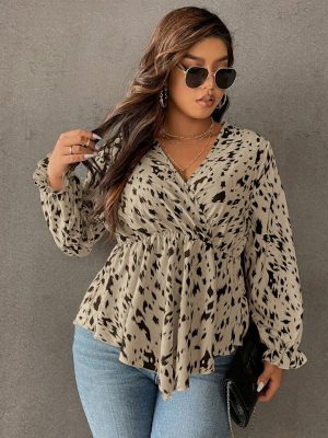 Women's  Printed Long Sleeve Surplice Wrap Blouse