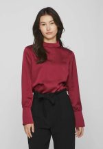 Female Long Sleeve Blouse High Neck, Beet Red