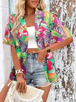 Hawaiian Shirts for Women Tropical Floral Printed Hawaii Shirts Button Down V Neck Short Sleeve Blouses Tops