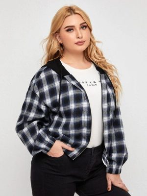 SHEIN EZwear Casual Plaid Zipper Plus Size Jacket