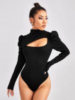 SHEIN Gigot Sleeve Cut Out Front Bodysuit