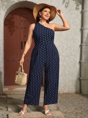 Polka Dot One Shoulder Jumpsuit
