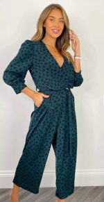Heart Printed Belted Jumpsuit