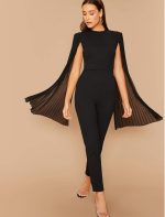 SHEIN Tall Contrast Mesh Zipper Simple Stylish Jumpsuit