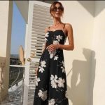Floral print tank top jumpsuit with back knot