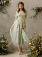 Mulvari Contrast Lace Dobby Mesh Dress