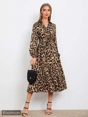 Modelyn leopard Print Twist Front Belted Dress