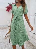Floral Tie and Button Front Dress Floral Dress for Women