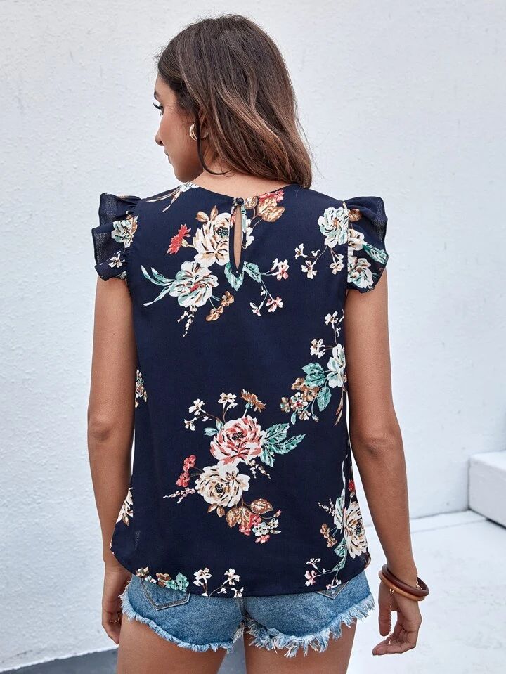 SHEIN LUNE Ruffle Armhole Floral Print Top - الصورة 4