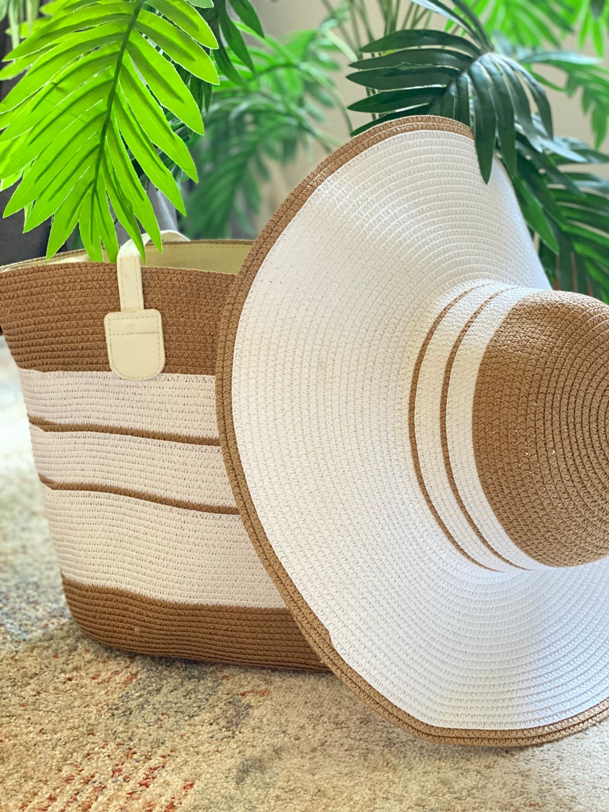2pcs/Set Summer Straw Hat & Shoulder Bag for Women, Bohemian Style Striped Straw Shoulder Bag - الصورة 5