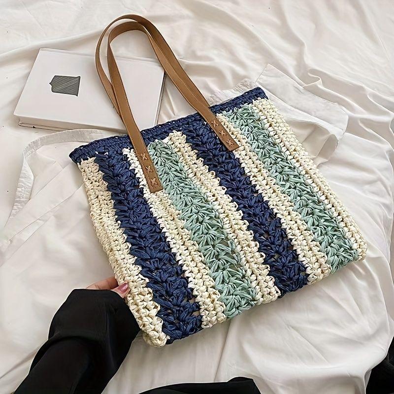 Striped Straw Tote Beach
