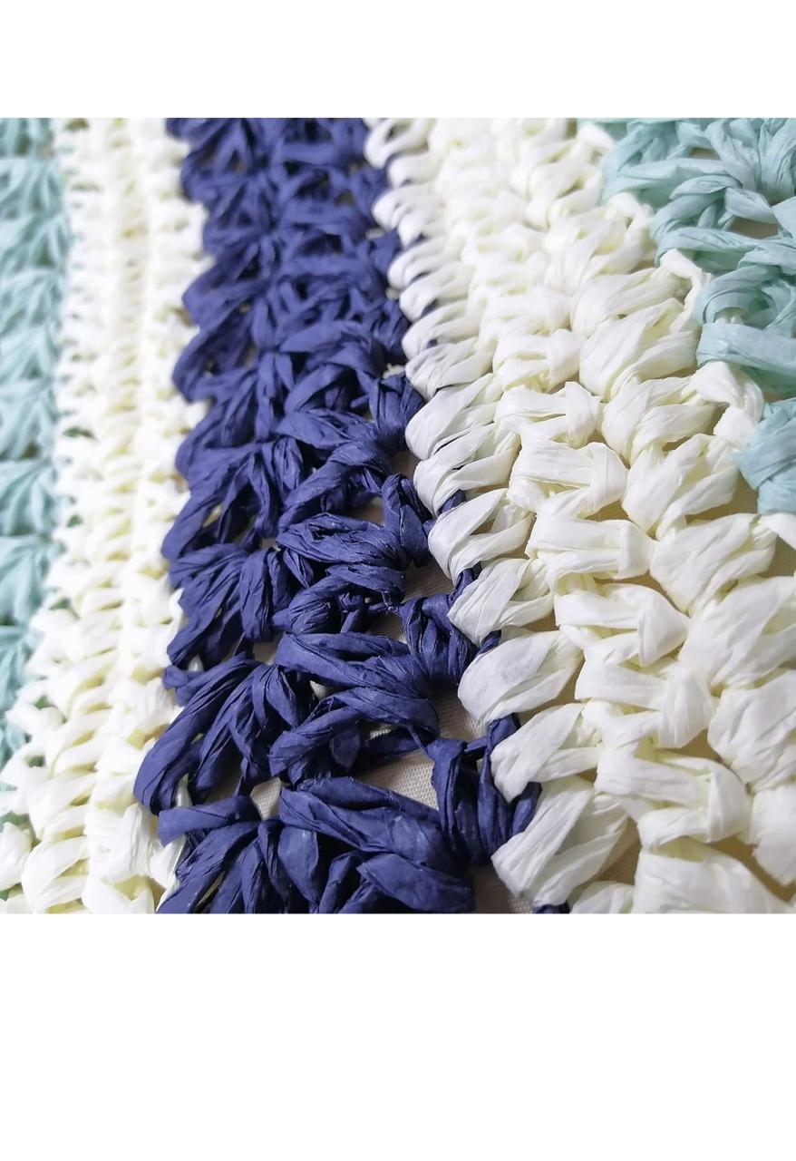 Striped Straw Tote Beach - الصورة 3