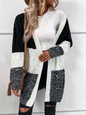 EMERY ROSE Color Block Drop Shoulder Cable Knit Duster Cardigan Size (L)