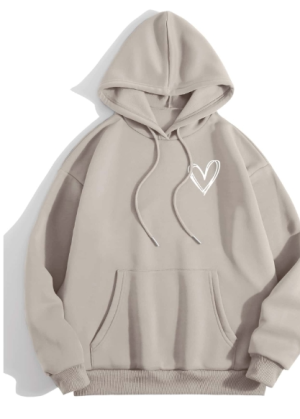 INAWLY Heart Print Thermal Lined Drawstring Hoodie,Long Sleeve Tops Graduation For Women Size(M)