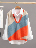 Franclia Contrast Color Asymmetrical Loose Knit Pullover Vest For Women, Spring And Autumn Casual Size(L)