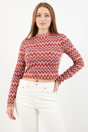 Sinsay Crop Top With a Pattern Multicolor