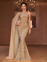 Faeriesty Elegant Shiny Sequin Asymmetric Neckline MermaidDress - Perfect For Luxury Weddings